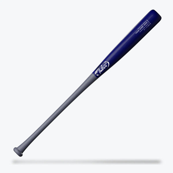 Customizable blue and gray baseball bat with personalized name option, ideal for players of all ages.