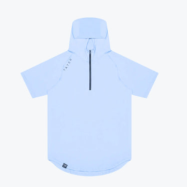 Fundamentals 1/4 zip short sleeve hoodie in baby blue, front view