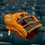 Best Tater i-web infield glove on display at baseball stadium. Glove featured a gold and black TB stylized logo to show it is of Tater brand.