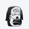 Black and white baseball backpack with gorilla graphic and Tater logo