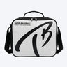 Tater Baseball® white gear bag with black TB logo, designed for ballplayers worldwide