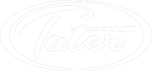 Tater Baseball logo, featuring a stylized letter T in white on a transparent background.